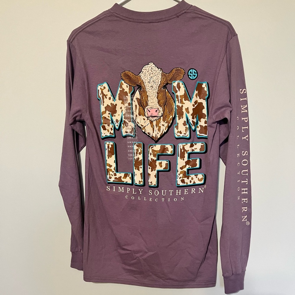 NWT Simply Southern Long Sleeve TShirt. Mom Life Cow Design